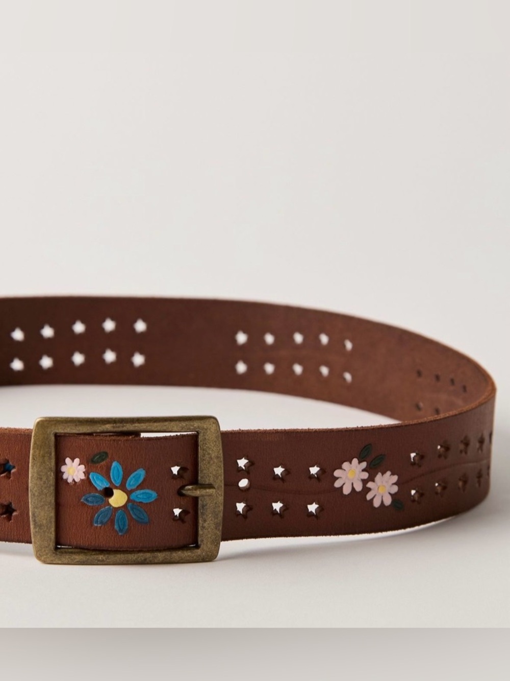 NWT Free People Eye Candy Leather Belt in Ground Clover Size Medium/Large - Picture 2 of 6